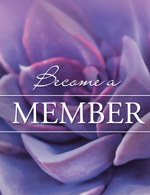 Graphic: Become a Member; text on image of colorful succulent